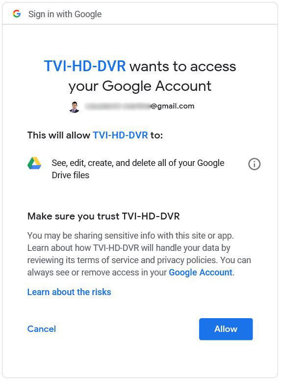 Lưu trữ cấu hình DVR Hikvision Ủy quyền cho Google Đăng nhập